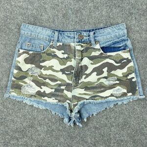 BDG Shorts Womens‎ 28 Blue Camo High Rise Dree Cheeky Frayed Cutoff Denim Jeans